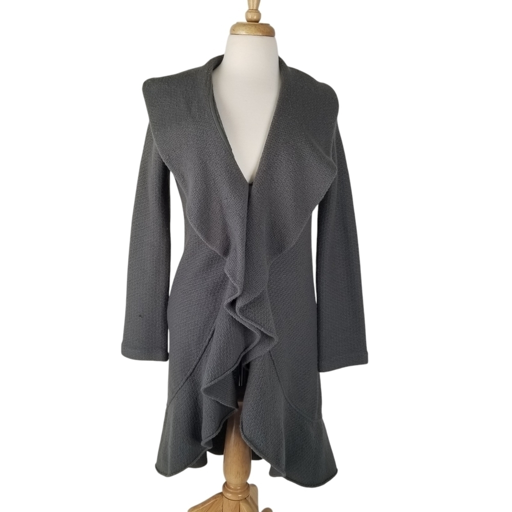 Anthropologie MOTH Olive Green Merino Wool Ruffle Front Duster Cardigan Size S